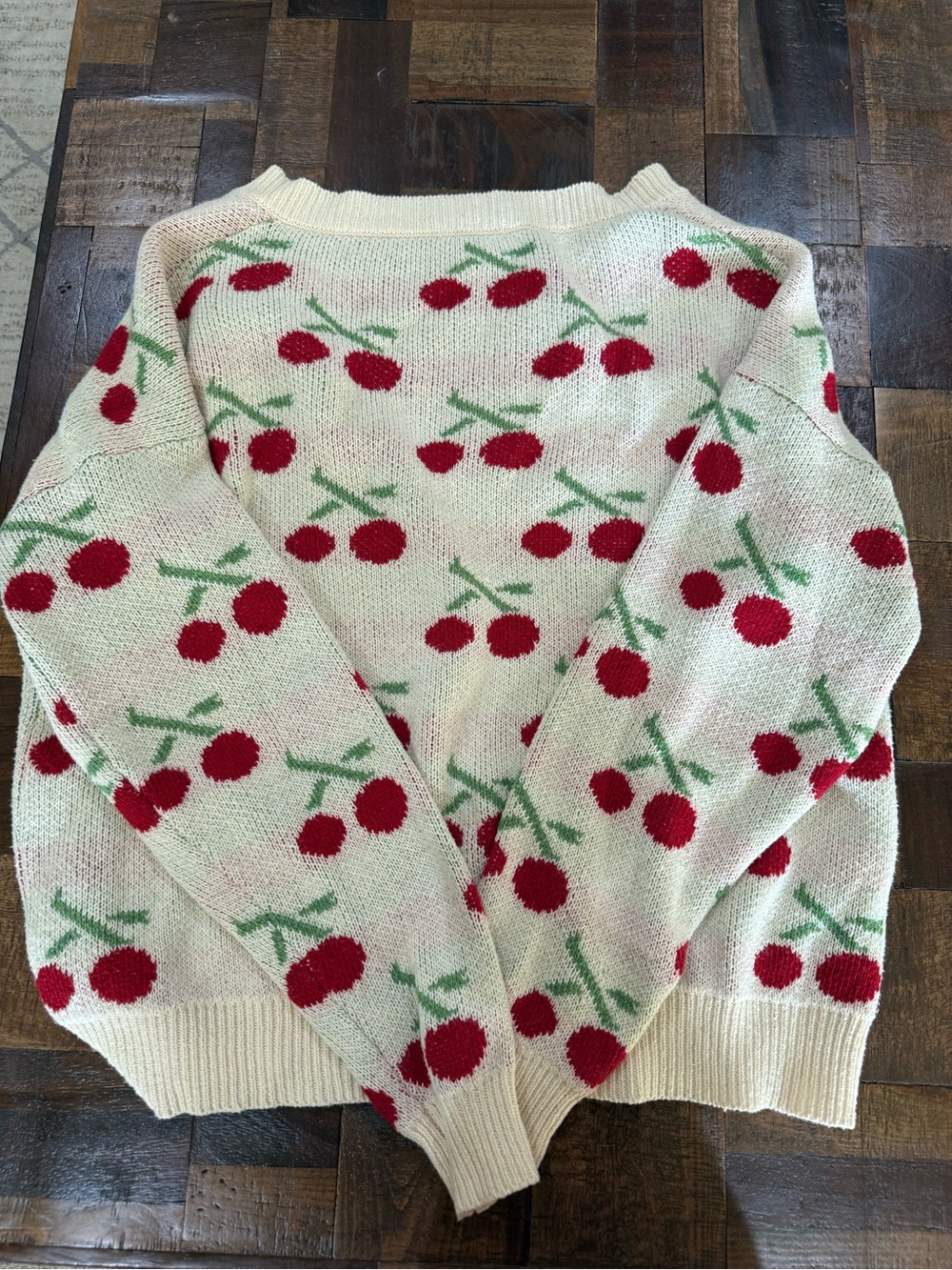 SHEIN Cream Cardigan with Red Cherry Print - Picture 3 of 3